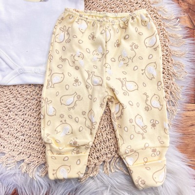  CONJ. DE MALHA 3 PEÇAS - Passarinhos - Off White e Amarelo